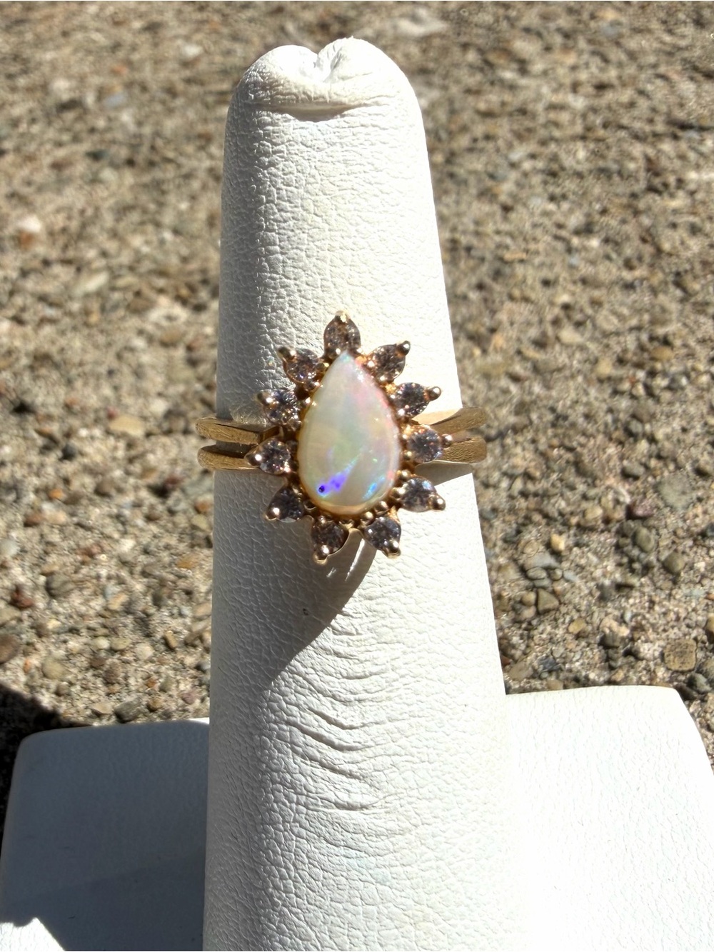 14k Yellow Gold Opal And Cubic Zirconia Ring - Picture 2 of 7